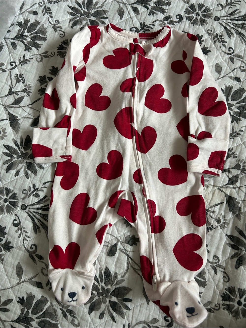 Carter's White Footed Sleeper with Red Heart Print